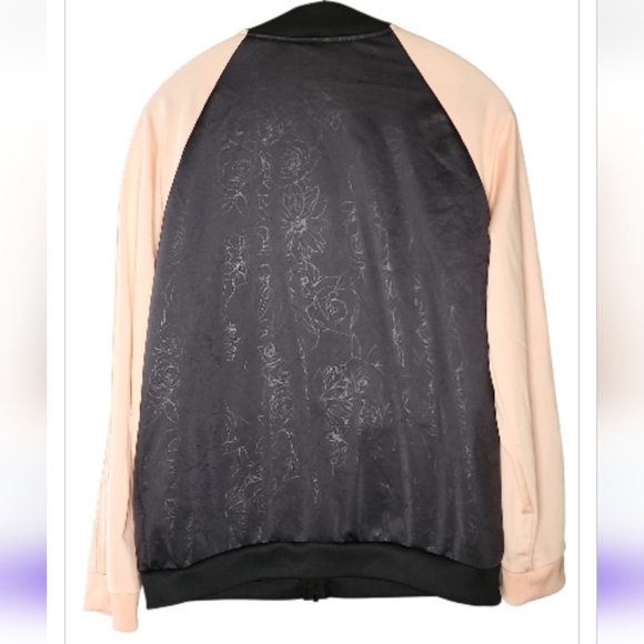 Adidas Originals Pink & Black Floral Embossed Zip Track Jacket Women Size Large - Picture 4 of 7